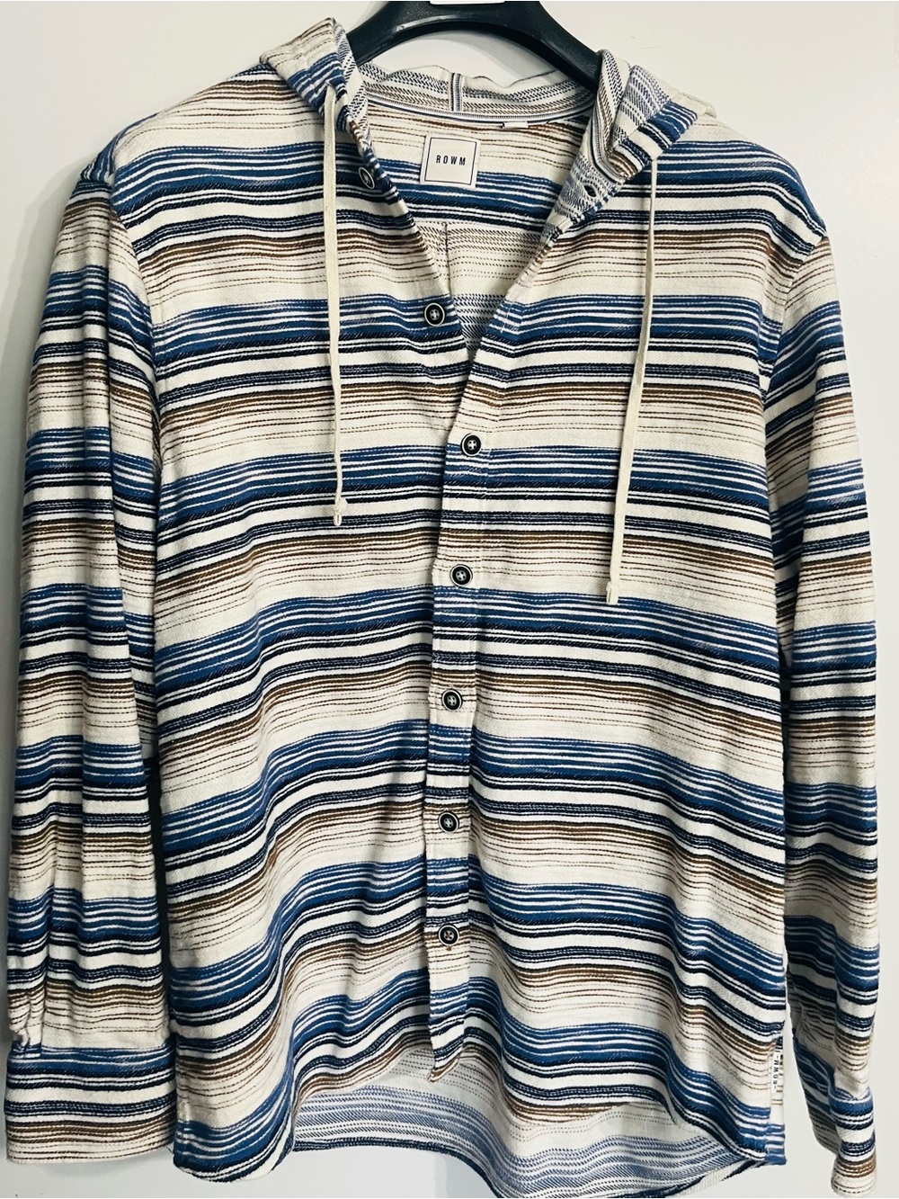 Acasia Striped Hooded Button-Up Shirt - Blue & Brown